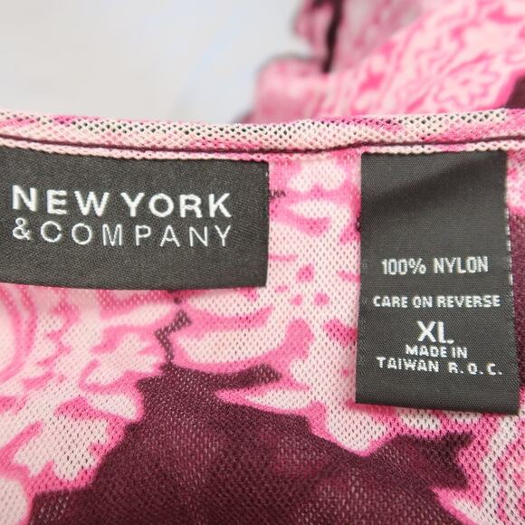 Vintage 90s/Y2K New York & Company Pink and Burgundy Paisley Mesh Top XL - Picture 5 of 6